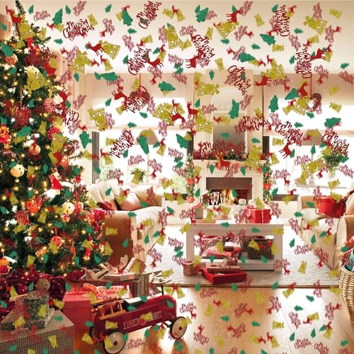 100Pcs Christmas Confetti Glitter Table Decor - Red, Green & Gold Shapes