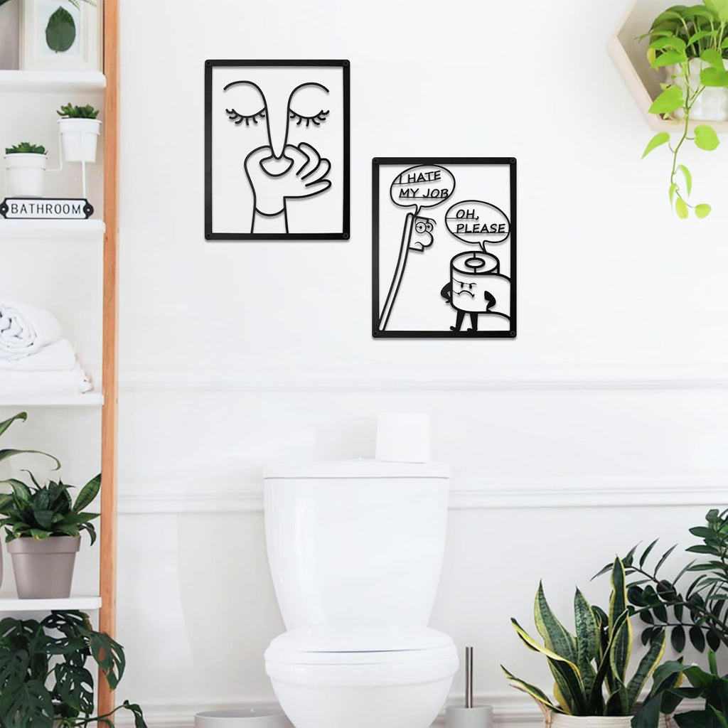ULENDIS Funny Bathroom Wall Art Decor - Humorous Metal Face Sign for Toilet | Modern Minimalist Design (7.97 x 9.84 in)