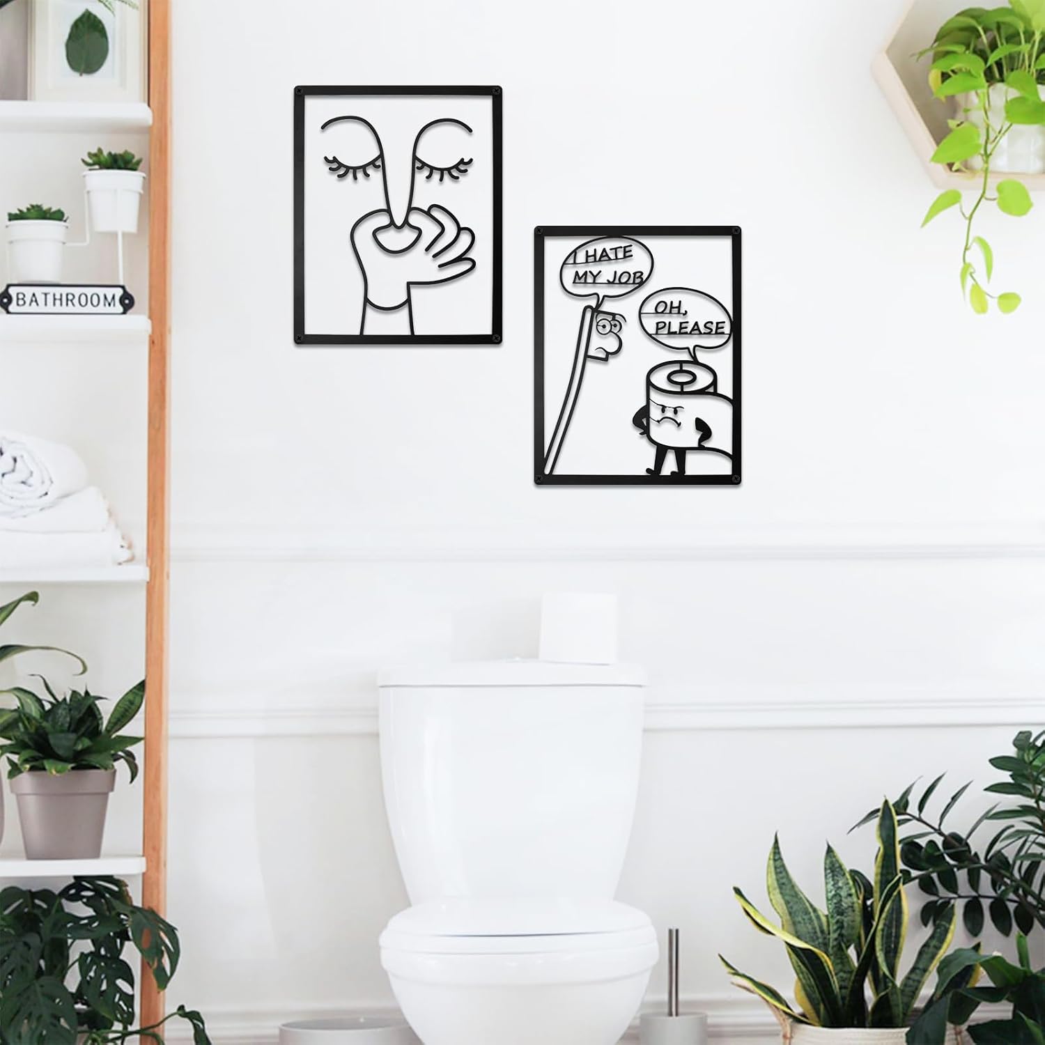 ULENDIS Funny Bathroom Wall Art Decor - Humorous Metal Face Sign for Toilet | Modern Minimalist Design (7.97 x 9.84 in)