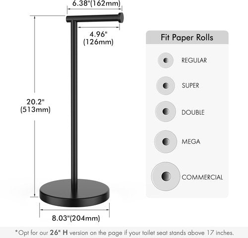 KES Bathroom Toilet Paper Holder - Modern Freestanding Tissue Roll Holder in Matte Black, 20.2" H