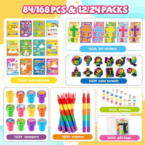 24 Bible Verses Christian Party Favors Bulk Set for Kids - Sunday School Rewards & Goodie Bags