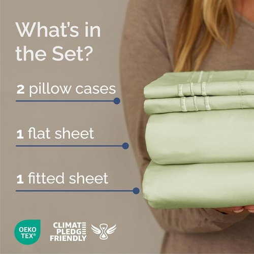 Cal King Size 4-Piece Sheet Set - Comfy Cooling Bed Sheets for Luxury Bedding - Deep Pockets, Wrinkle-Free, Oeko-Tex Certified - Light Sage Green
