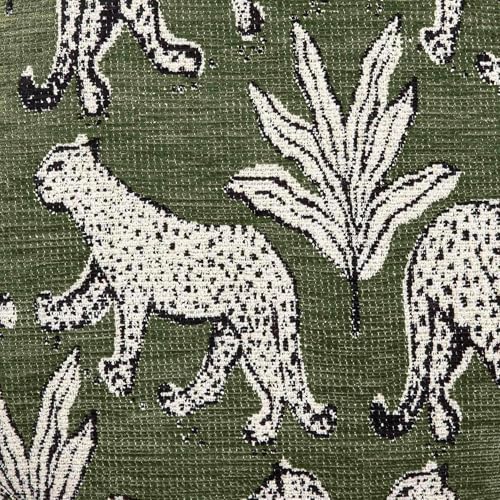 Olive Green Leopard Jacquard Ottoman with Spherical Wood Base
