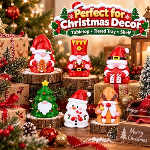 Prdingfy 48 Pcs Mini Christmas Gnomes Figurines - Green Variation for Table Decor