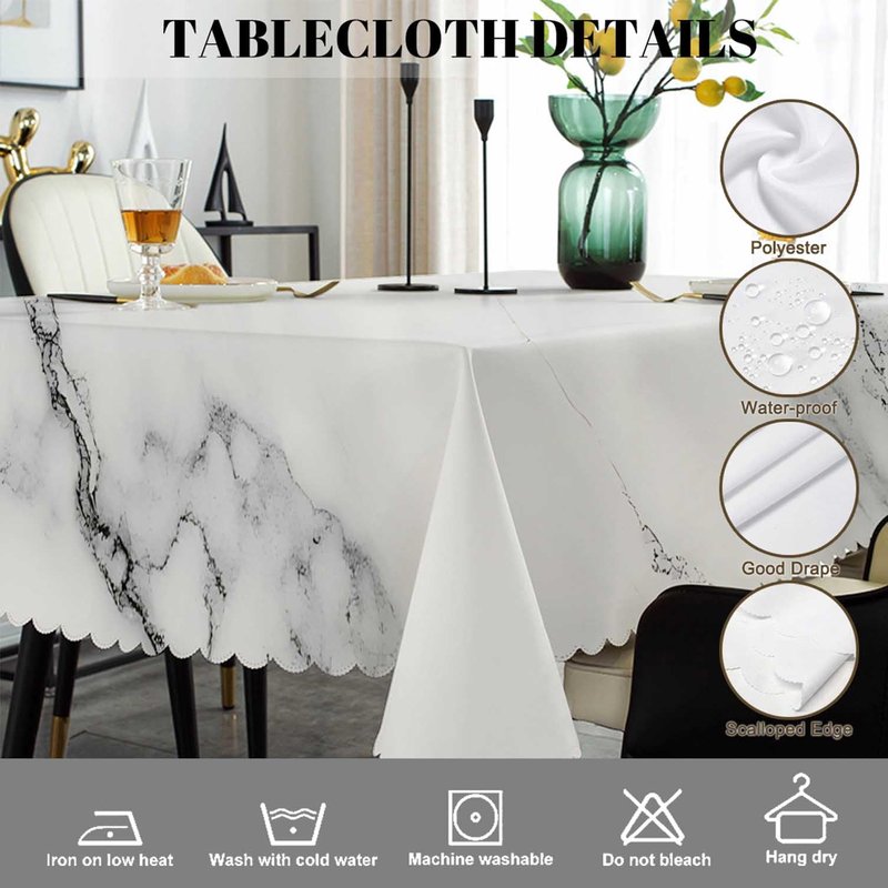 Swono Marble Table Cloth Rectangle Tables Abstract White Gray Marble Texture Kitchen Table Cover Oblong 52"X70" Tablecloth for Dining Table Buffet Parties Patio and Camping