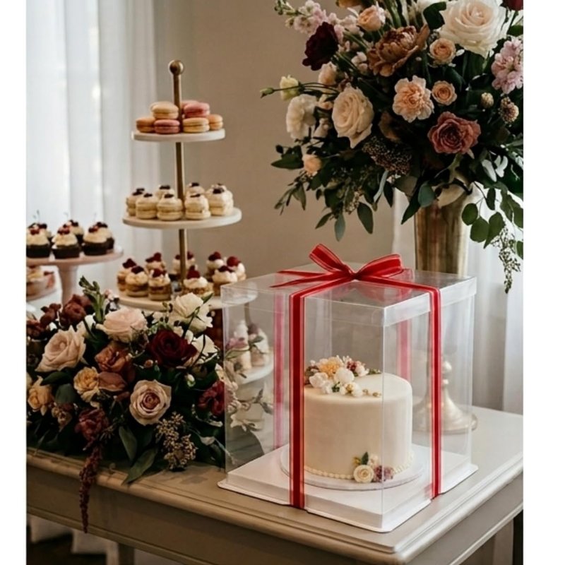 Sweet Degrees Clear Cake Box 13x13x14 Inch 2 Pack | Tall Cake Boxes for Tiered Cakes | Square Cake Carrier with Lid | Clear Gift Box for Wedding Birthday Bakery Display | PET Plastic, Ships Flat