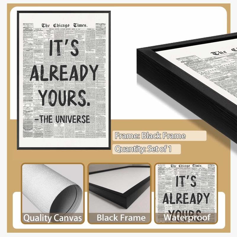Framed Retro Newspaper Motivational Quote Canvas Wall Art 8x12 Inch