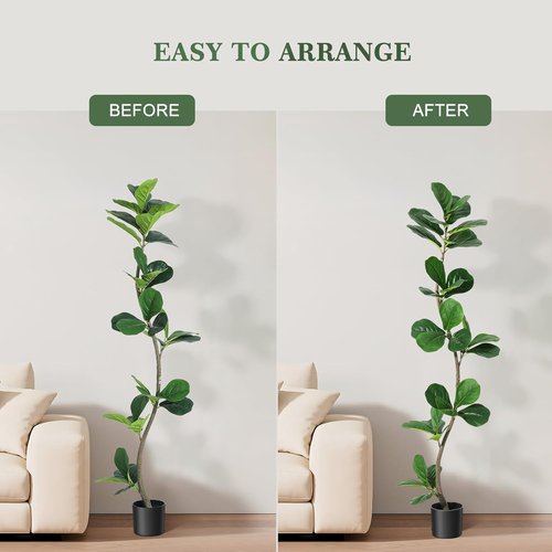 GarveeHome Artificial Fiddle Leaf Fig Tree - 5 Ft Realistic Fake Plant with Black Planter | Perfect Home or Office Decor