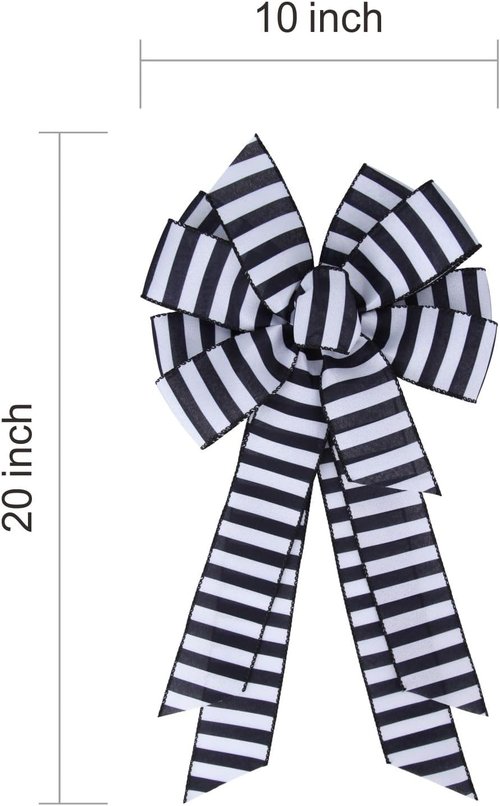 Meseey Christmas Black and White Striped Ribbon Bow - 20 x 11 Inch Farmhouse Wreath Decor