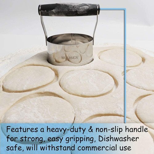 HULISEN Stainless Steel Biscuit Cutter - 3 Inch Round Design with Soft Grip Handle | Perfect Gift Package
