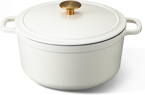 CAROTE 5QT Enameled Cast Iron Dutch Oven - Non-Toxic, Heavy-Duty Pot for Baking & Braising | Cream White