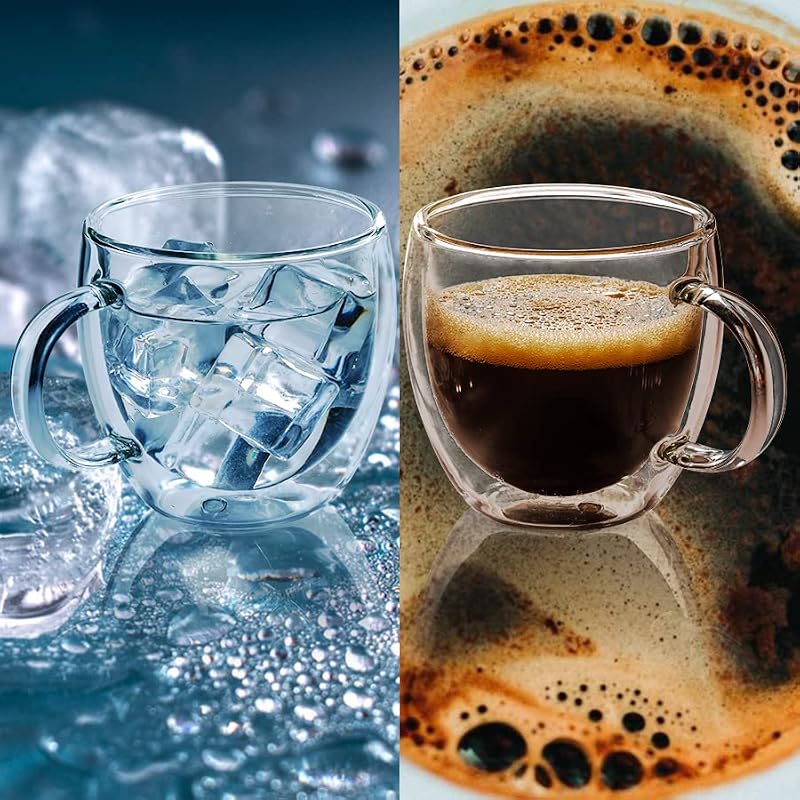 Double Wall Borosilicate Glass Espresso Cups Set of 2 5oz - Thermo Insulated Coffee Mugs