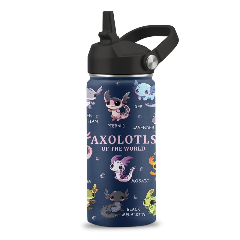 FAIVHSO Axolotl Gifts, 16 oz Water Bottle with Straw Lid, Stainless Steel Insulated Tumbler, Cute Animals Water Bottle, Axolotl Cup Gifts for Birthday Christmas (1pcs)