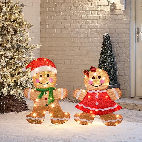 Dazzle Bright 2D Gingerbread Man Yard Decor – 50 LED Outdoor Christmas Lights, 23in (Gingerbread)