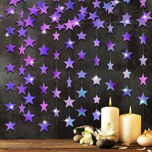 Holographic Purple Star Garland Banner - 130 ft Party Backdrop Decor