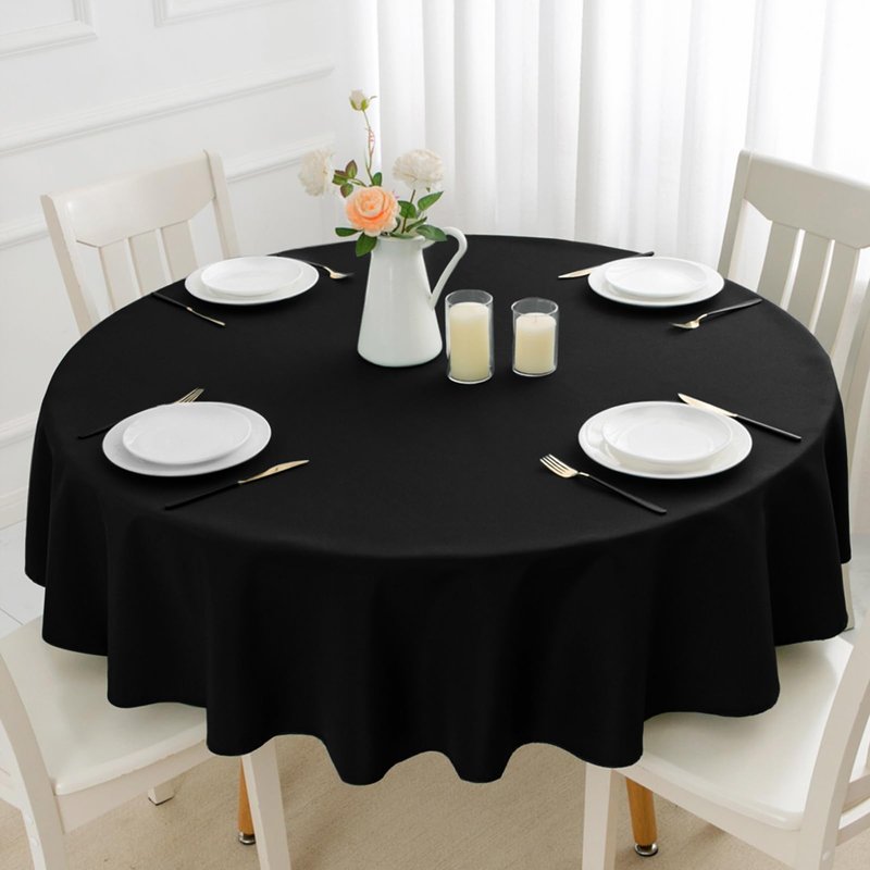 Romanstile 6 Pack Black Round Tablecloth 108 Inch, Reusable and Washable Circle Table Clothes, Stain Resistant Polyester Fabric Table Cover for Wedding, Party, Banquet, Gathering