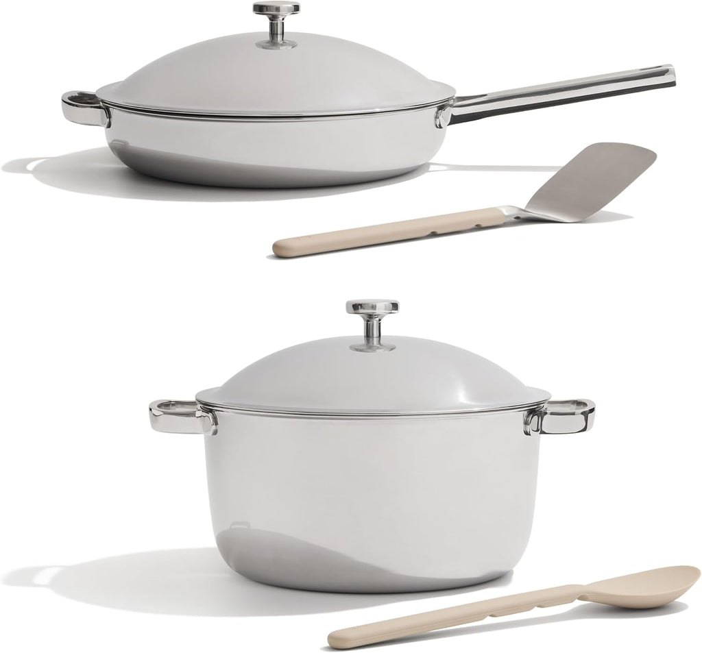 Our Place Titanium Pro Cookware Duo - Always Pan Pro & Perfect Pot Pro | Coating-Free Nonstick, Tri-Ply Titanium & Stainless Steel | Oven & Induction Safe Up to 1000°F | Chrome Finish