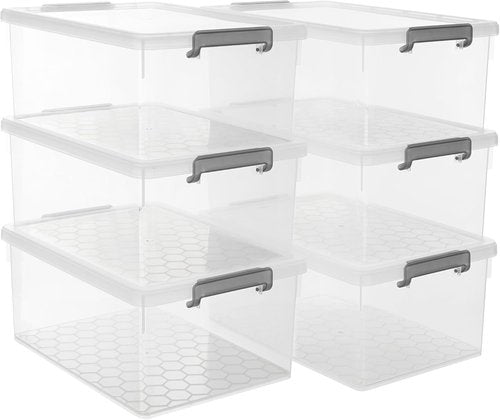 Citylife 33 QT Plastic Storage Bins - 6 Pack with Lids & Secure Latching Buckles | Clear Stackable Containers