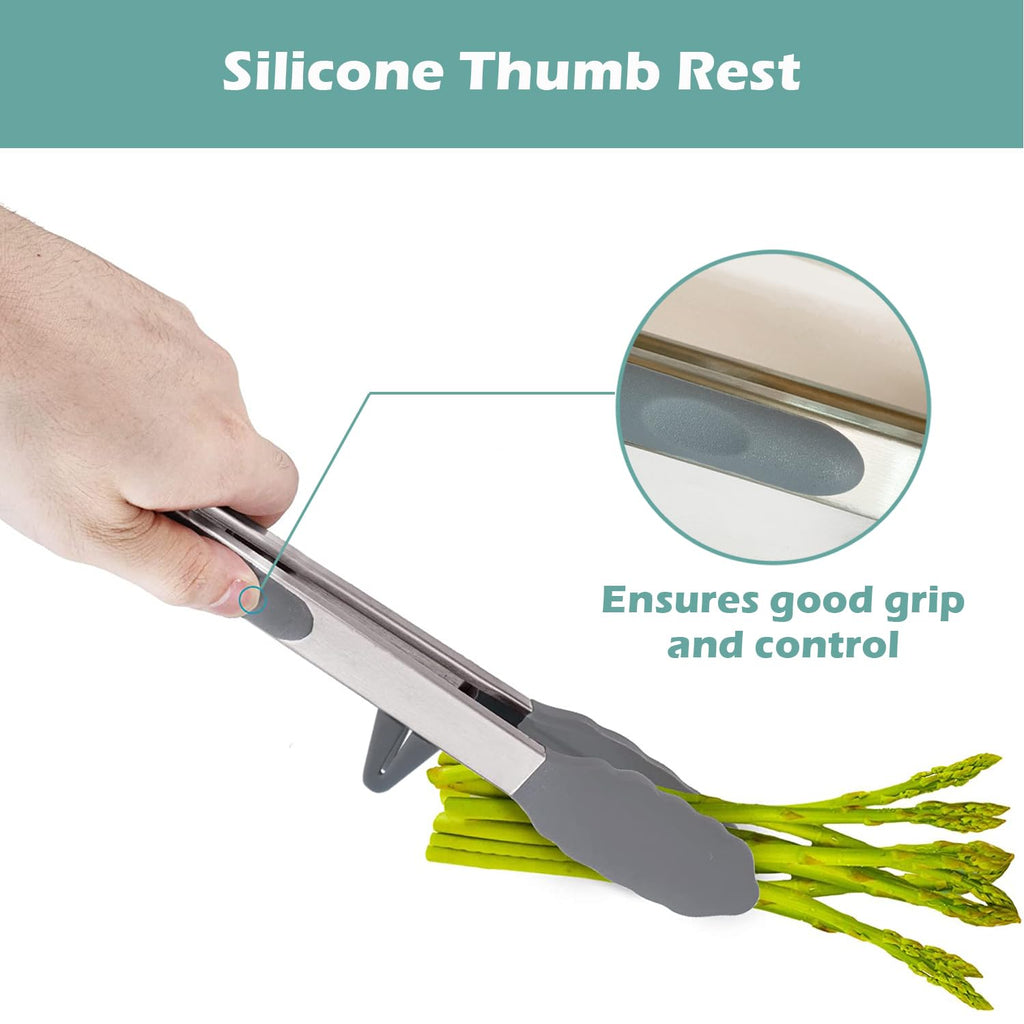 Tongs for Cooking, 12" Kitchen Tongs with Silicone Tips, Food Grade Serving Tongs Set of 3, Grey