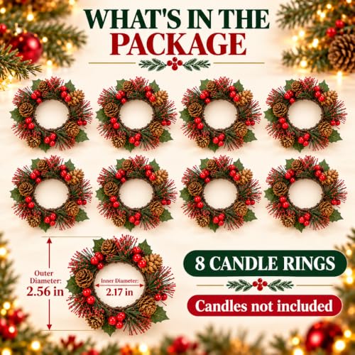 RingWreath-8pc Candle Ring Wreath Set with Flameless Candles, MERRI GLOW