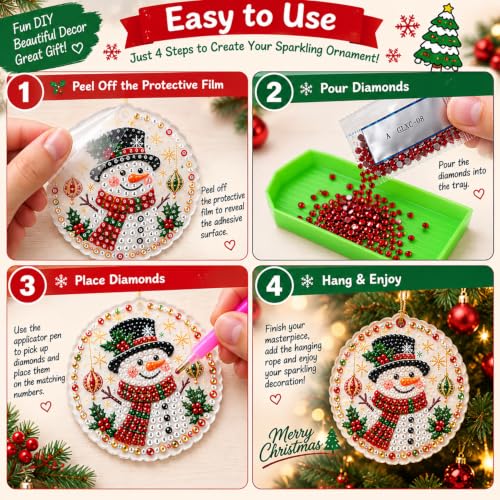 BRKYKGK 6Pcs Christmas Diamond Art Kit - Lace-Edge Kitten Ornaments with Hanging Twine (Style9)