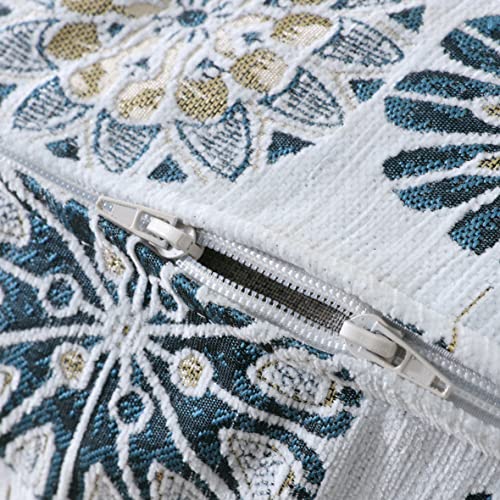 Full Size Chenille Futon Cover with 3 Zippered Sides - Ivory/Navy