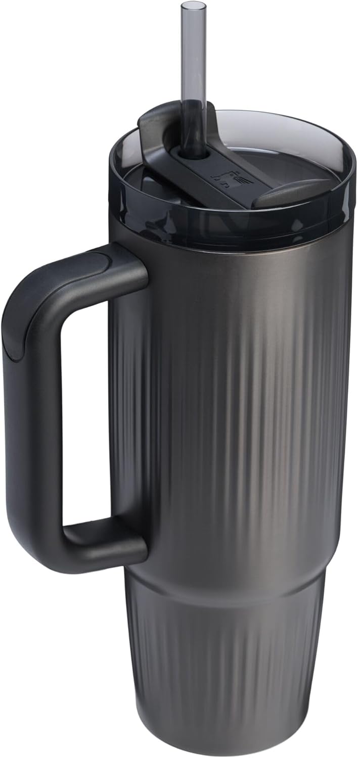 STANLEY Quencher H2.0 Tumbler - 30 oz Insulated Stainless Steel Cup with Handle & Straw | Fluted Black
