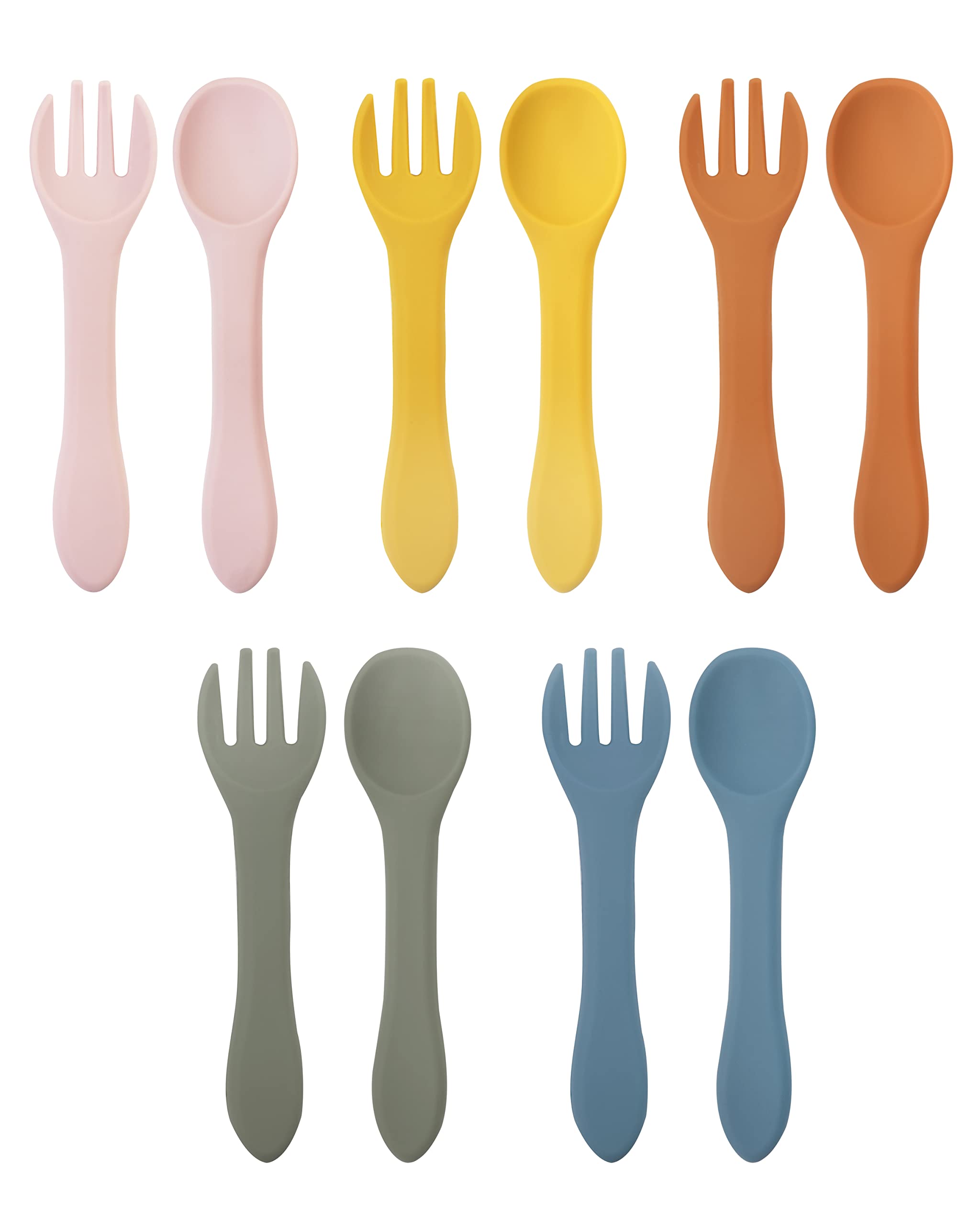 10 Pcs Silicone Baby Spoons and Forks, Chewable Utensils for Self-Feeding, Kids Utensils for Over 6 Months Babies