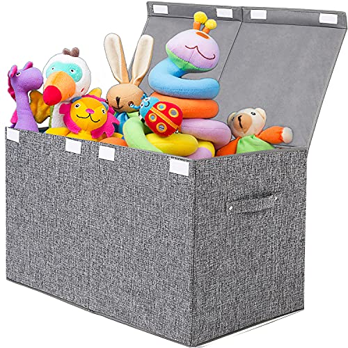 Large Collapsible Toy Storage Chest with Lid - 25x13x16 Inch Linen Bin