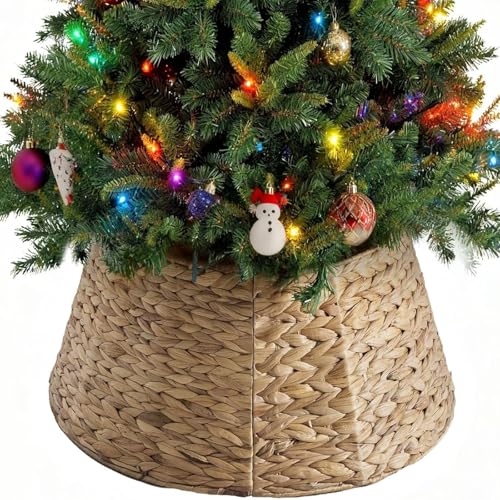 24-Inch Handwoven Water Hyacinth Christmas Tree Collar for 4-7ft Trees