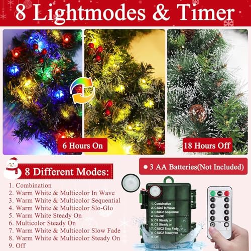 4 Ft Prelit Christmas Mailbox Swag with Remote, LED Color-Changing Lights