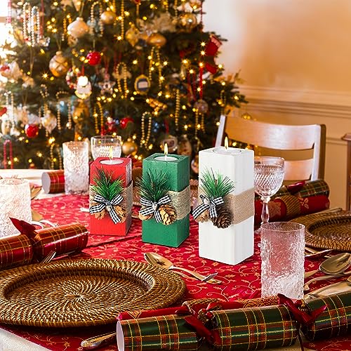 3-Piece Wooden Christmas Candle Holder Set for Table Centerpiece Decor