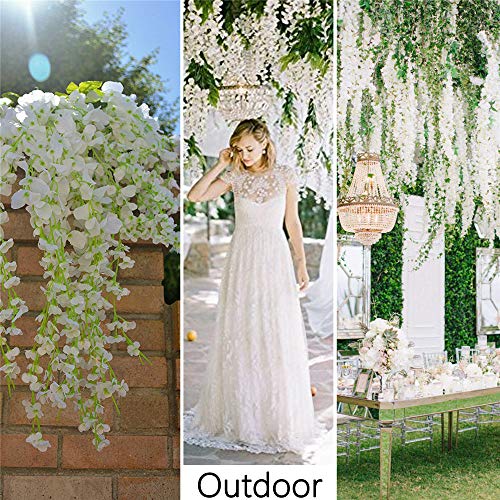 12-Pack White Artificial Wisteria Silk Hanging Vine Flower Garland