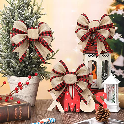 Geosar 4 Pcs Christmas Buffalo Plaid Bows Decor Red & Black Classic Holiday