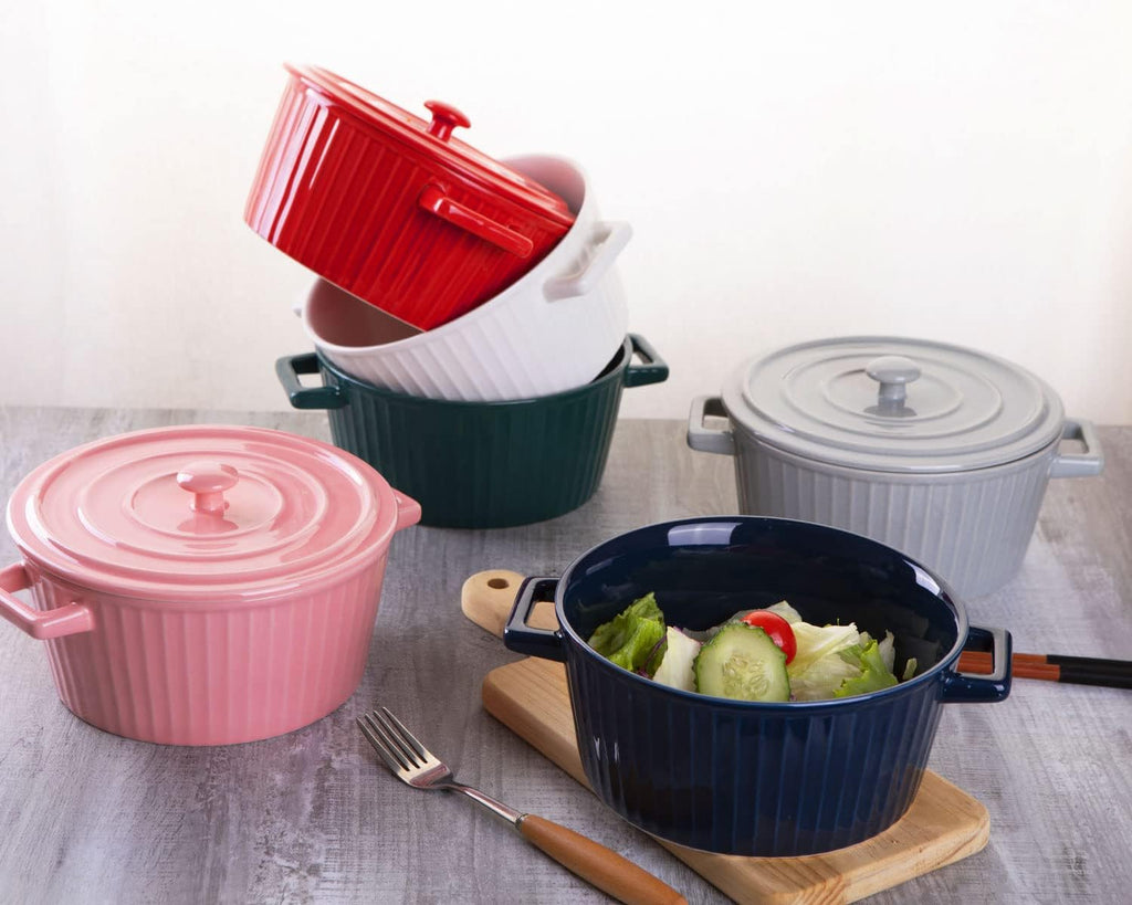 WHJY Ceramic Casserole Dish - Colorful 1 Quart Bakeware with Lid for Oven Use