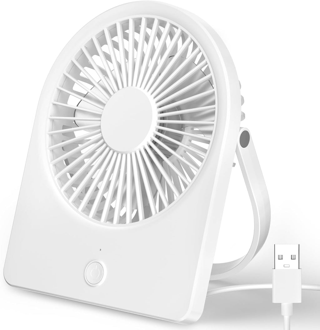 TUNISE USB Desk Fan - Portable 3-Speed Personal Fan for Home & Office | Quiet & Adjustable White