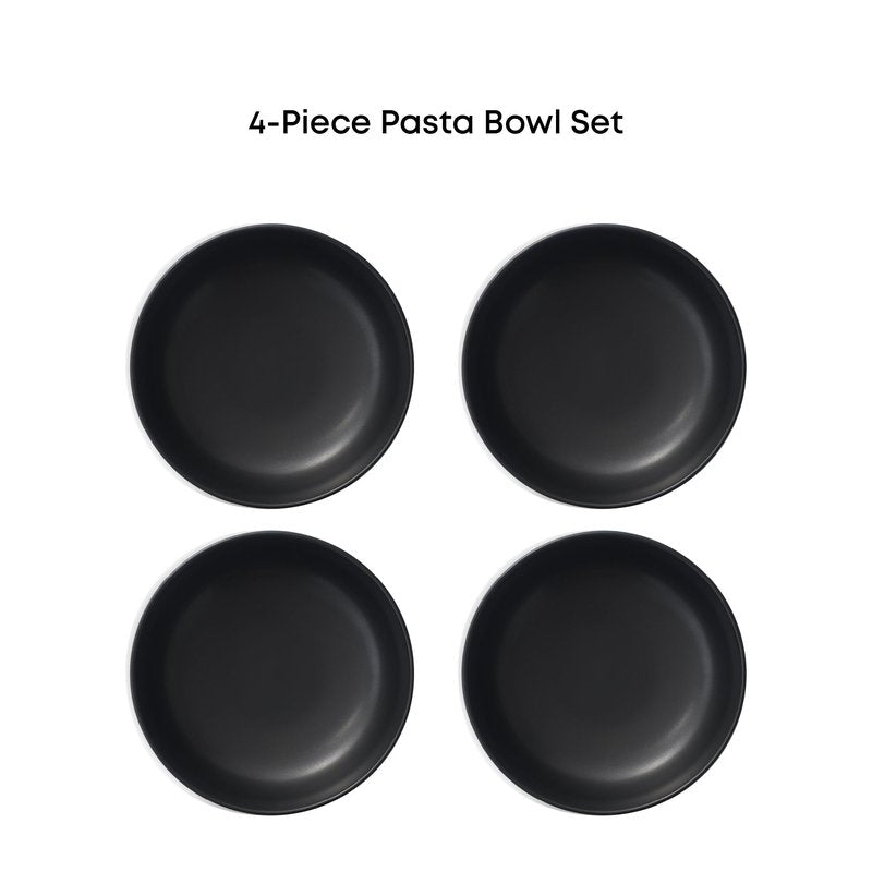 JoyJolt Mesa 40oz Stoneware Serving Bowls, Pasta Bowls Set of 4, Large Salad Pho Soup Bowls for Kitchen, Dishwasher and Microwave Safe Plate Bowls, Aesthetic Kitchen Essentials - Matte Black