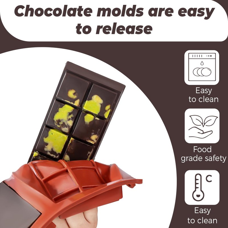 UWILLION Chocolate Bar Mold Deep Dubai 1 Inch 2 Pcs Pistachio Chocolate Bar Silicone Thick Mold for Stuffed Bar, Large Candy Bar Mould for Filling
