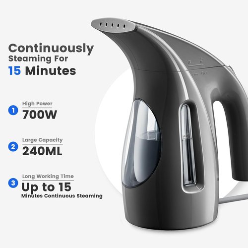 HiLIFE Portable Clothes Steamer - 700W Handheld Design with 240ml Capacity for Quick Wrinkle Removal - Black