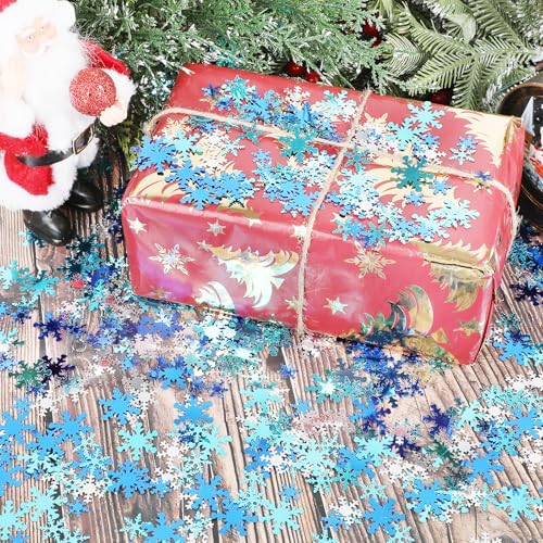 FOIMAS Blue and Silver Snowflake Confetti - 3.5oz Metallic Foil Sequins for Christmas & Winter Party Decor