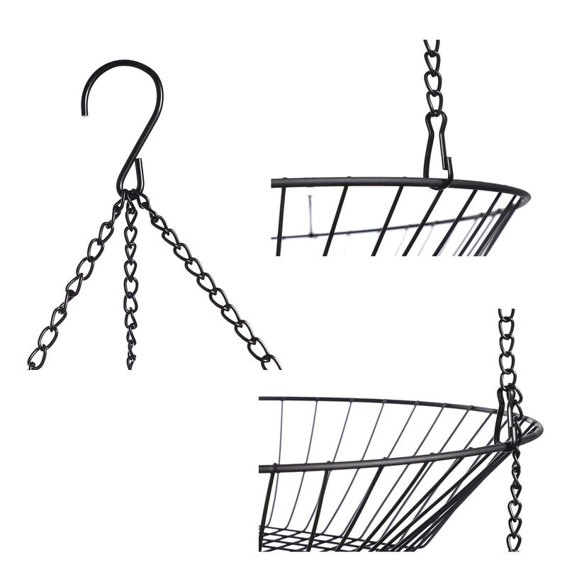 JUNCHU CHERRY 3-Tier Wire Fruit Hanging Basket 2 Packs,non-Punching Wall Hanging Storage,Kitchen Bathroom Organization Basket,Suitable for Bathroom,Kitchen,Closet,Garden,Black