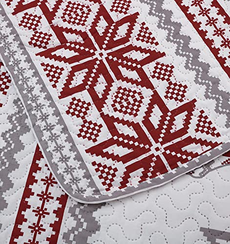 CHESITY Twin Christmas Quilt Set - Reindeer Snowflake Bedspread with Shams (68x86)