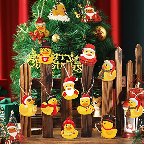 Spiareal Duck Style 48 Pcs Christmas Wooden Ornaments - Hanging Duck Designs