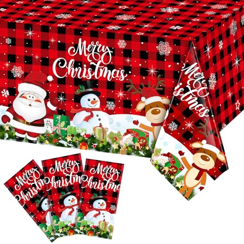 3 Pack Christmas Plastic Tablecloths 54 x 108 Inches Holiday Party Decorations