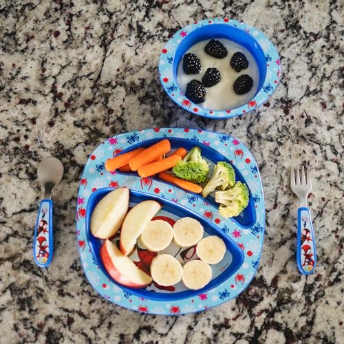 Toddler Dinnerware Set with Divided Plate Bowl and Utensils 4-Piece