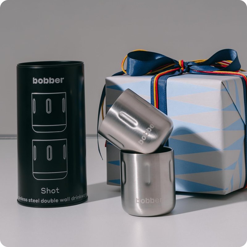 BOBBER Shot - 3.4 oz (100ml) Stainless Steel Double Walled Espresso Cups - Set of 2 Heat Resistant Non Insulated Metal Coffee Cups With Gift Box (Matte)