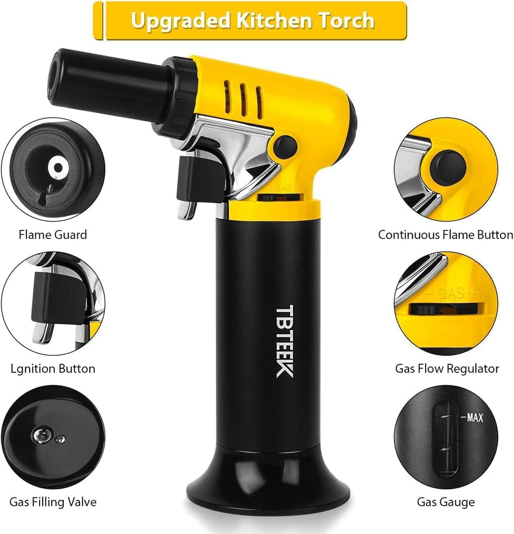 TBTeek Butane Torch - One-Hand Operation Kitchen Lighter with Adjustable Flame for BBQ & Baking