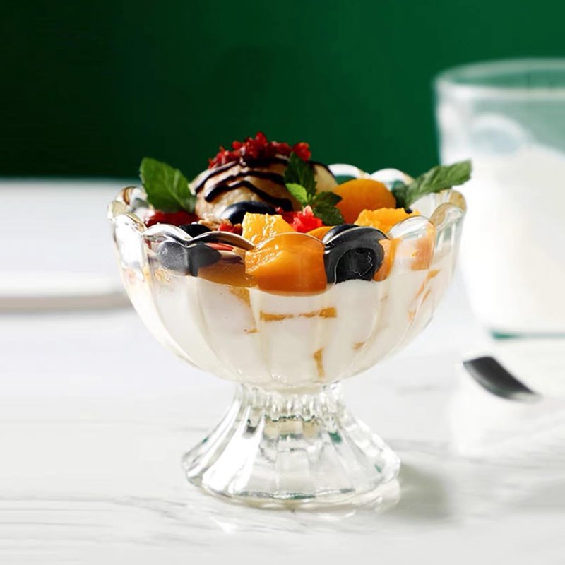 DNIENKGE Iced Cream Dessert Bowl，Set of 9，6oz Vintage Glass ware with Heavy Base, Drinking Cup for Sundae, Fruit, Ice Cream, Snack, Condiment (9)