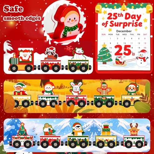 Magnetic Wooden Train Advent Calendar - 24 Day Christmas Countdown Set