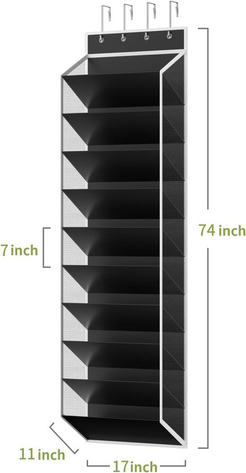 KEEPJOY 10-Tier Over-Door Shoe Organizer - Large Deep Pockets for 20-30 Pairs of Sneakers & Boots | Black
